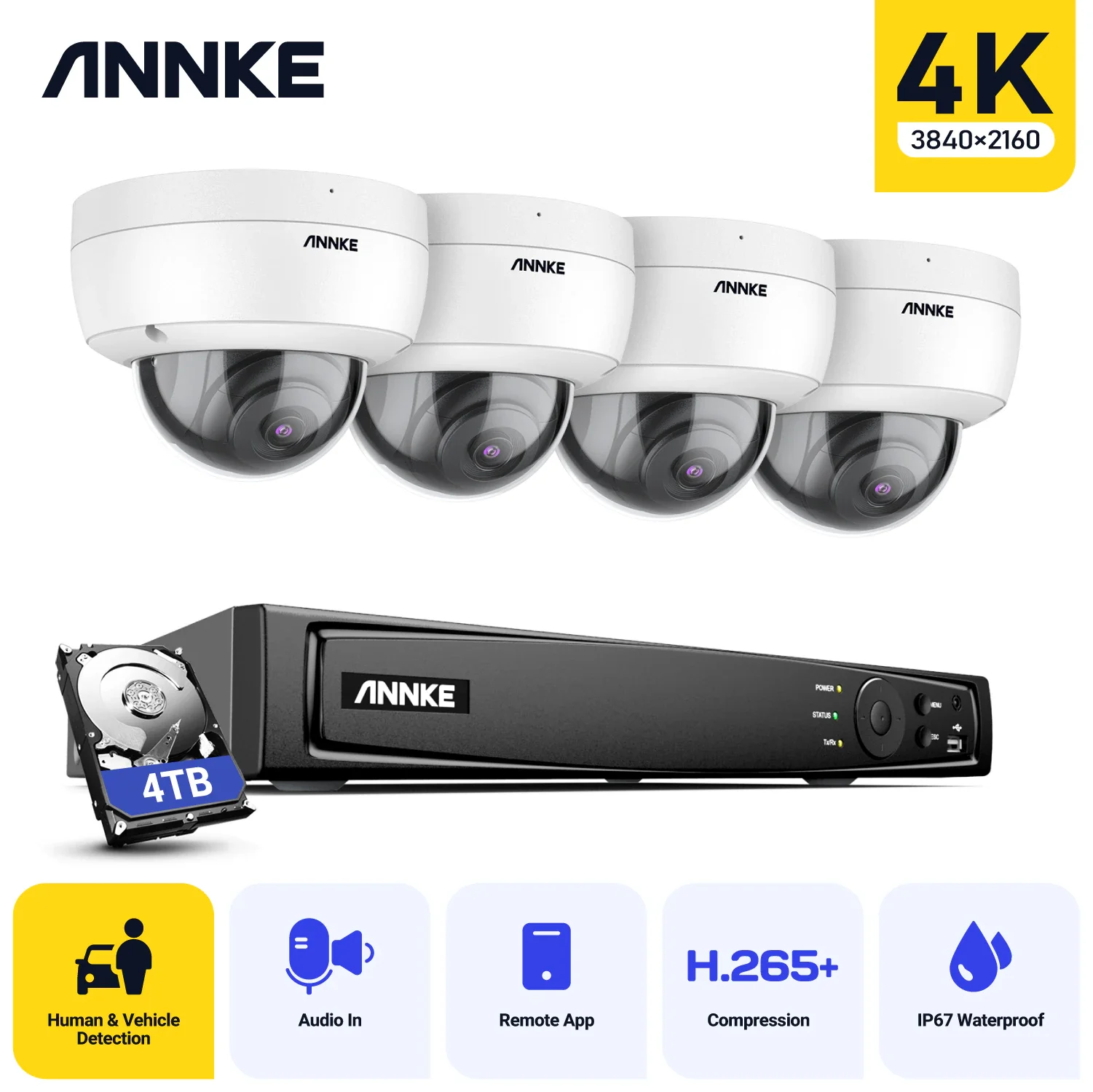 8mp H.265+ Nvr With 4pcs 8mp Weatherproof Ip Camera Cctv Sec