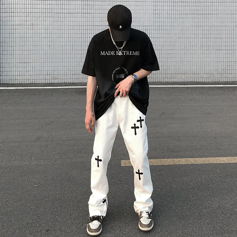 HOUZHOU Gothic Denim Trousers Male Jeans for Men Bell Bottoms Goth Flare Pants Men Jeans Bootcut Slim Fit Hip Hop Streetwear