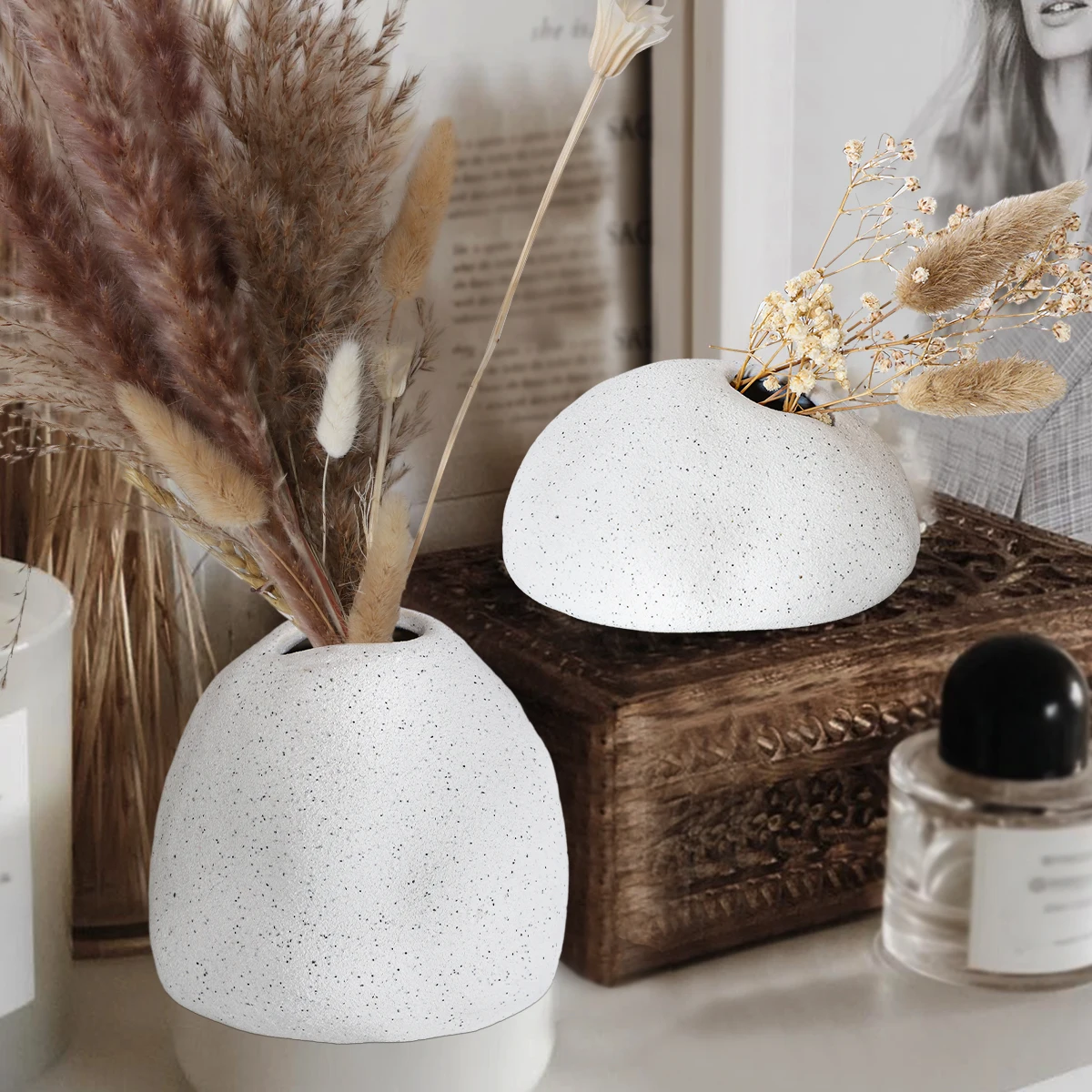 Текстурная ваза XIYA с цветами и гравия Геометрическая керамическая в форме капли