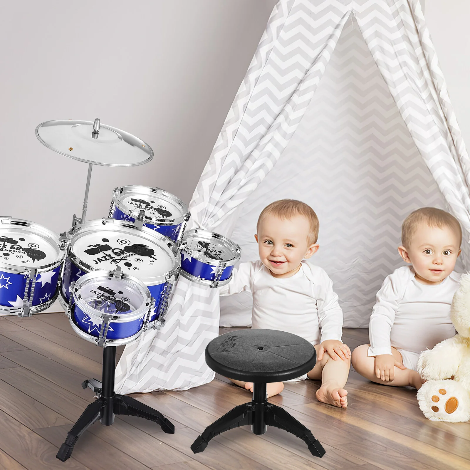 

Drum Set for Kids Jazz Drum Kit for Toddler Drum Set with Stool Percussion Musical Instruments Drum Set Toys