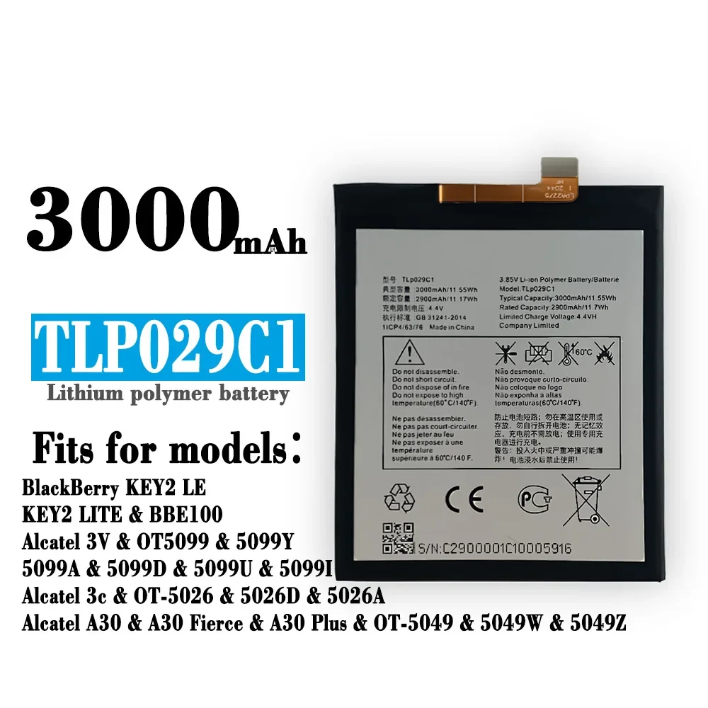 Аккумулятор TLp029C1 3000 мАч для TCL Alcatel A30 Fierce Plus OT-5049S OT-5049Z Blackberry Key2 LE Key 2 (не ключа2)
