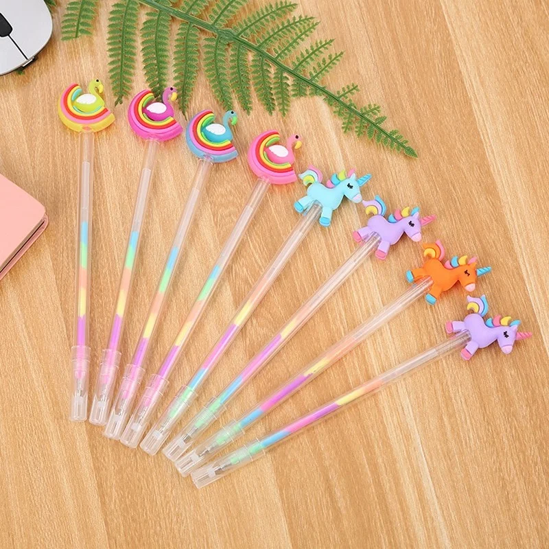 

5pcs Cute student color gel pen creative DIY highlights cartoon swan pony 6 color highlighter wholesale