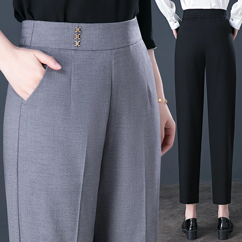 

Брюки-шаровары женские с завышенной талией, повседневные офисные штаны для мам, брюки стрейч для работы и офиса, весна-осень