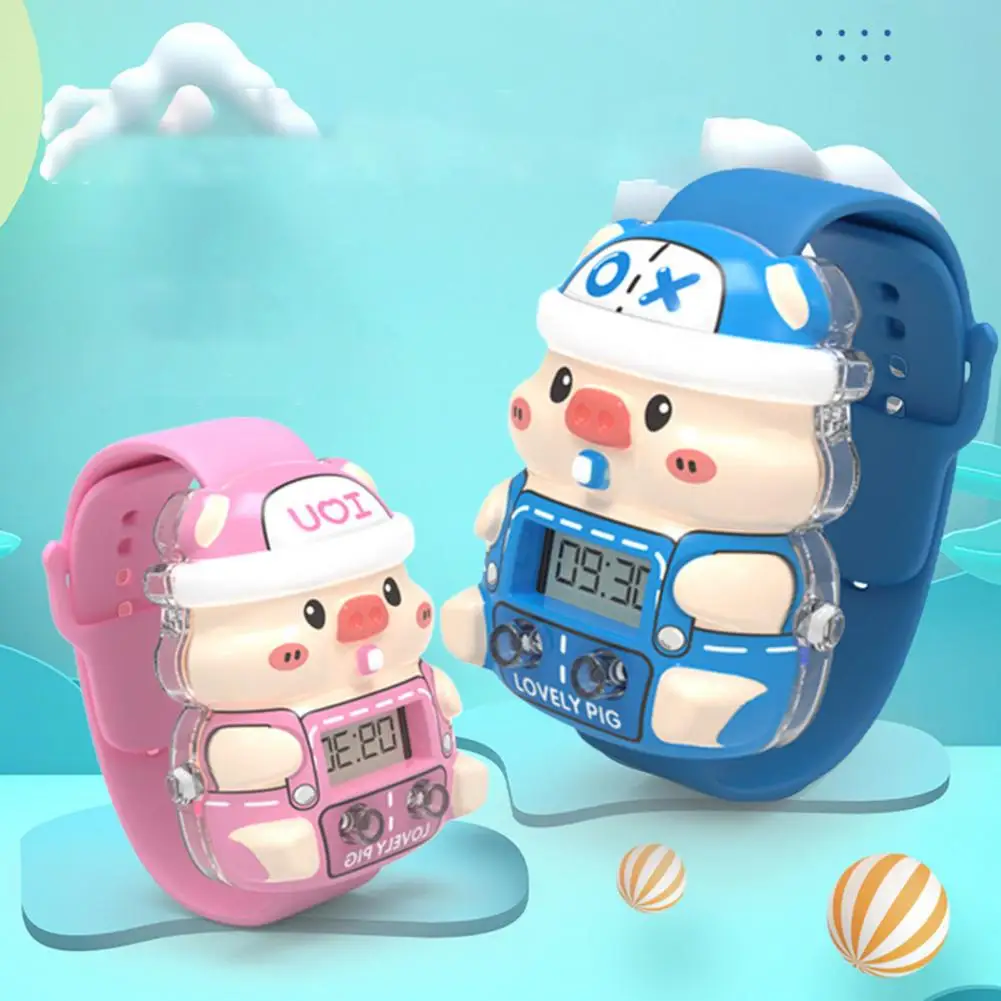 

Creative Pig Shape Glowing Cartoon Watch Early Educational Toy Bright Color Luminous Watch Elastic for Children