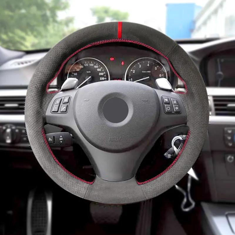 

For BMW M Sport E82 E87 E88 M3 E90 E92 E93 2008-2013 X1 E84 2011 Car Interior Steering Wheel Cover Hand Braid Suede Leather Trim