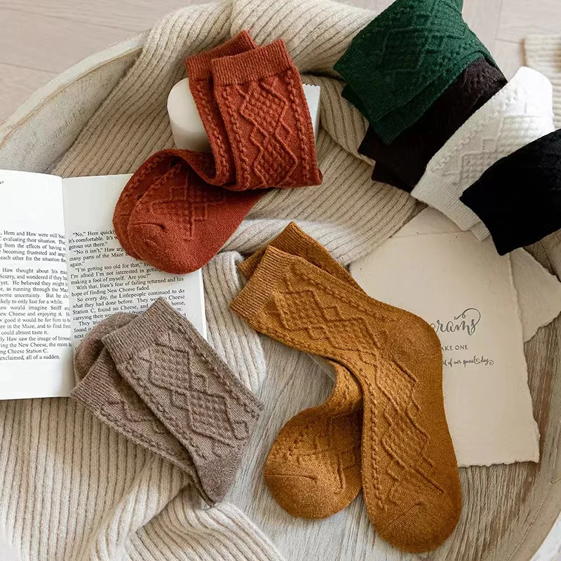 Thickening Women Socks Autumn Winter Rabbit Wool Patchwork Socks Female New Japanese 5 Colors Tube Sock Students Hosiery