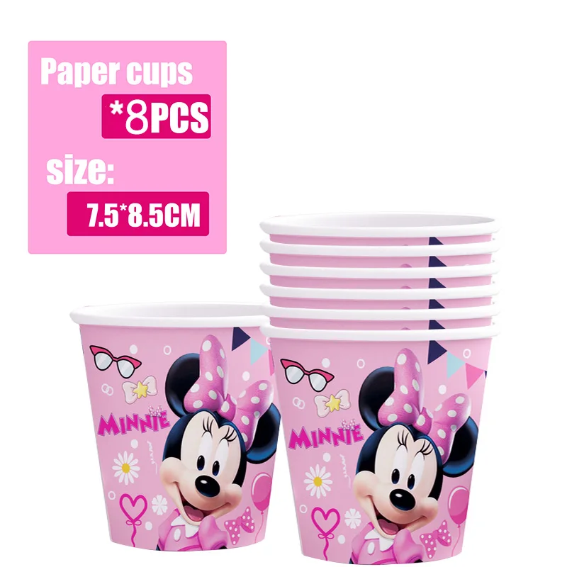 Розовая посуда для дня рождения с Минни Маус