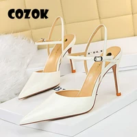 womens 2022 sexy pointed toe sandals summer new fashion baotou 9 5cm high heels womens soft leather shoes