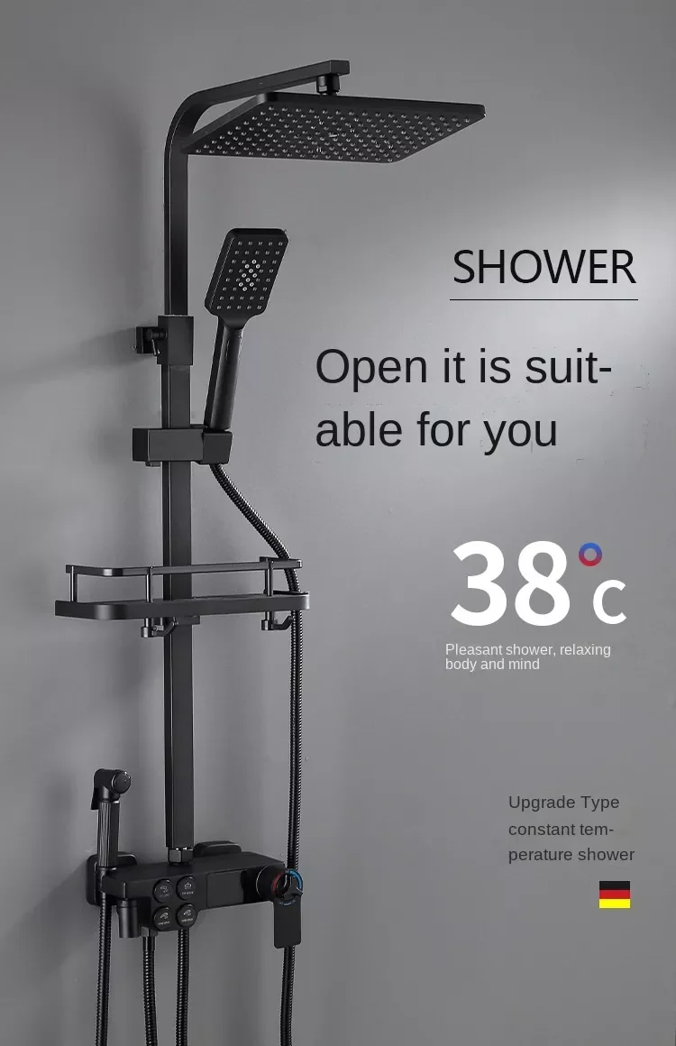 Black Constant Temperature Intelligent Digital Display Household Bathroom Shower Set Equipped Shower Nozzle Copper Sanitary Ware enlarge