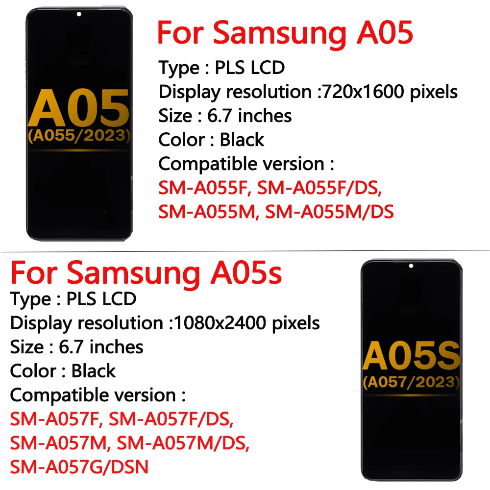 Дисплей для Samsung Galaxy A05s A057F ЖК-дисплей с дигитайзером сенсорного экрана в сборе A05