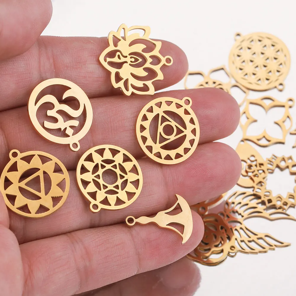 

5pcs/lot Gold Stainless Steel Yoga Lotus Chakra Double Connector Charms Pendant Jewelry Making Items Wholesale Crafts Earrings