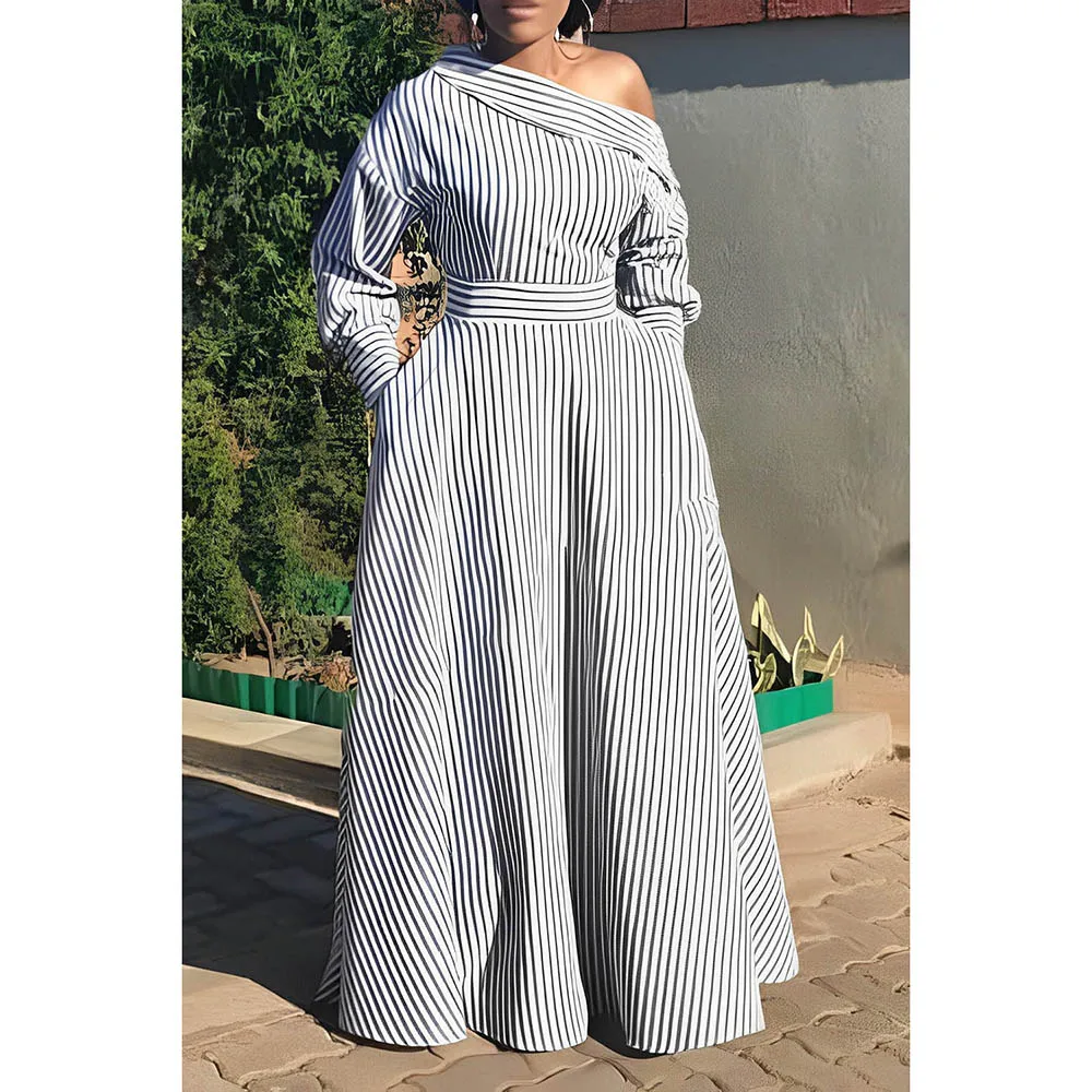 Белое повседневное платье больших размеров макси на одно плечо с косым