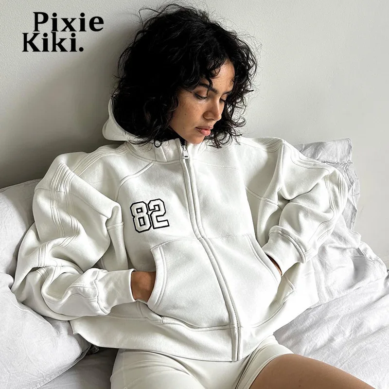 

PixieKiki Embroidered Oversize Trendy Hoodies Zip Up Jacket Fall Winter Y2k Streetwear Baggy Clothes Graphic Sweatshirts P77DD40