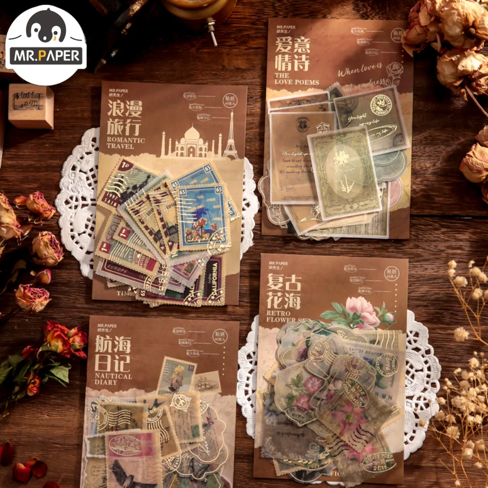 

Mr. Paper 4 стиля 40 шт/сумка винтажная Цветочная Наклейка Растения креативный штамп ручная учётная запись декоративный стикер для канцелярских ...