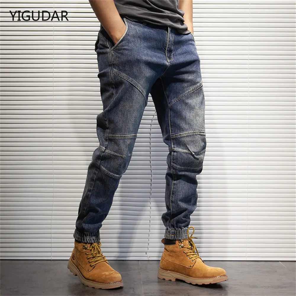 2022 New Hip Hop Harem Jeans Pants Men Loose Joggers Denim Casual Sweatpants Korea Ankle Length Trousers Streetwear Male Clothes