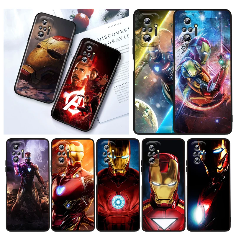 

Marvel Iron Man Mech For Xiaomi Redmi Note 11E 11S 11 11T 10 10S 9 9T 9S 8 8T Pro 5G 7 5 Black Phone Case Soft TPU Cover