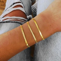gold color flat snake chain bracelets for women stainless steel herringbone figaro rope italian chainlength adjustable