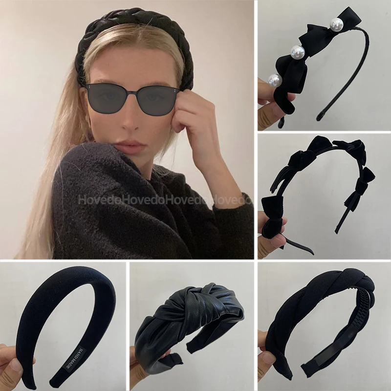 

Vintage Black Color Hairband Wide Side Solid Color Hair Band Knot Turban Casual Headband Fashion Hair Accessories Wholesale