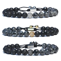 black natural lava stone charm bracelet for men 2022 new rose gold zircon beads handmade bracelets fashion jewelry for boy girl
