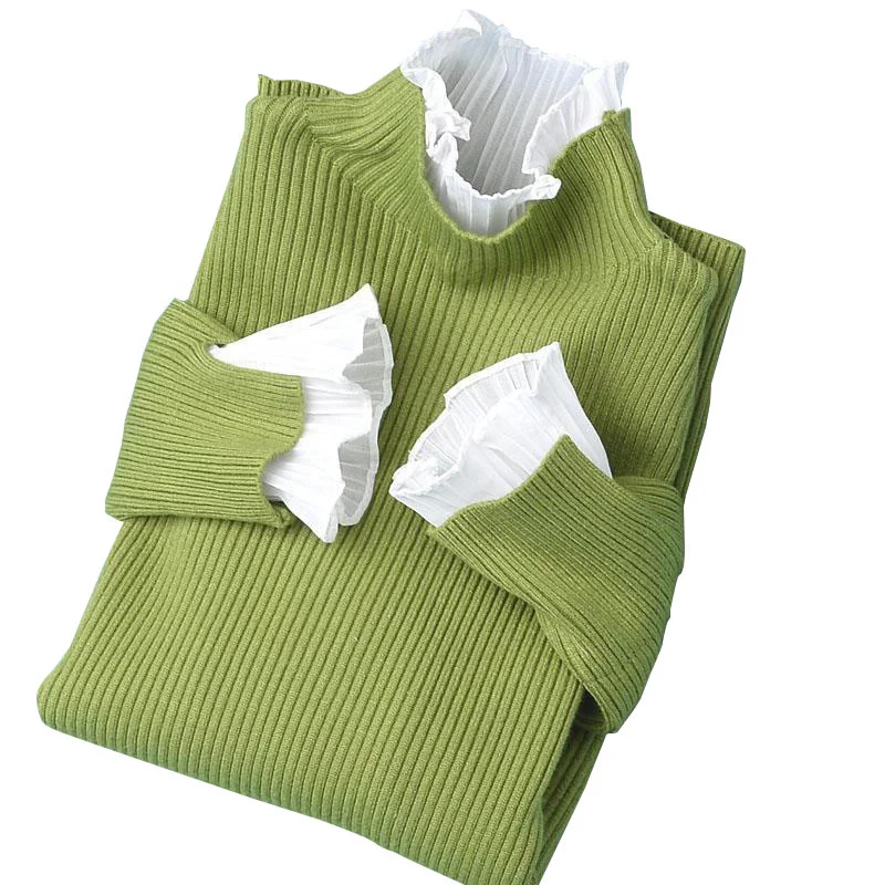 

Женский Короткий трикотажный пуловер, однотонный теплый Модный облегающий джемпер с длинным рукавом и воротником-стойкой, Осень-зима