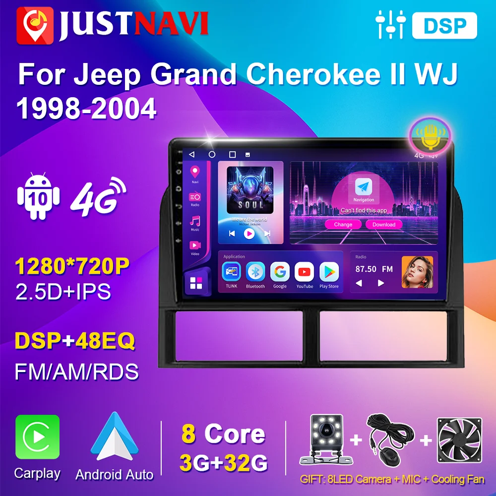 

JUSTNAVI Car Radio For Jeep Grand Cherokee II WJ 1998-2004 Autoradio Android Car Stereo Multimedia Video DVD Player DSP GPS Navi