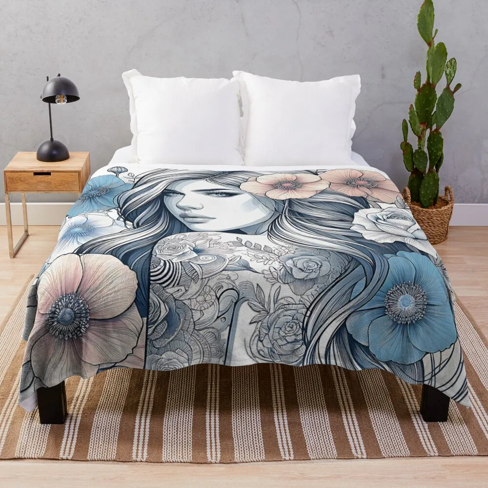 Пастельный портрет красивой татуированной девушки украшенной цветочным