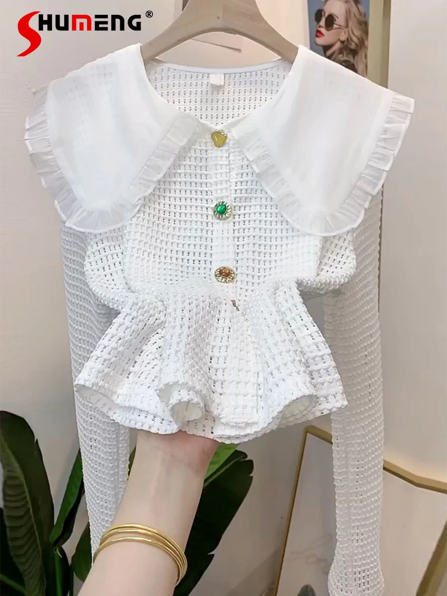 

French Fairy Women's Doll Collar Long Sleeve Sunscreen White Lace Shirt Elegant High-Grade White Top Summer Blouses for Women