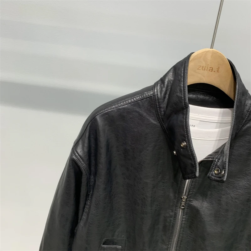 2024 осеннее мужское свободное пальто из искусственной кожи с воротником-стойкой