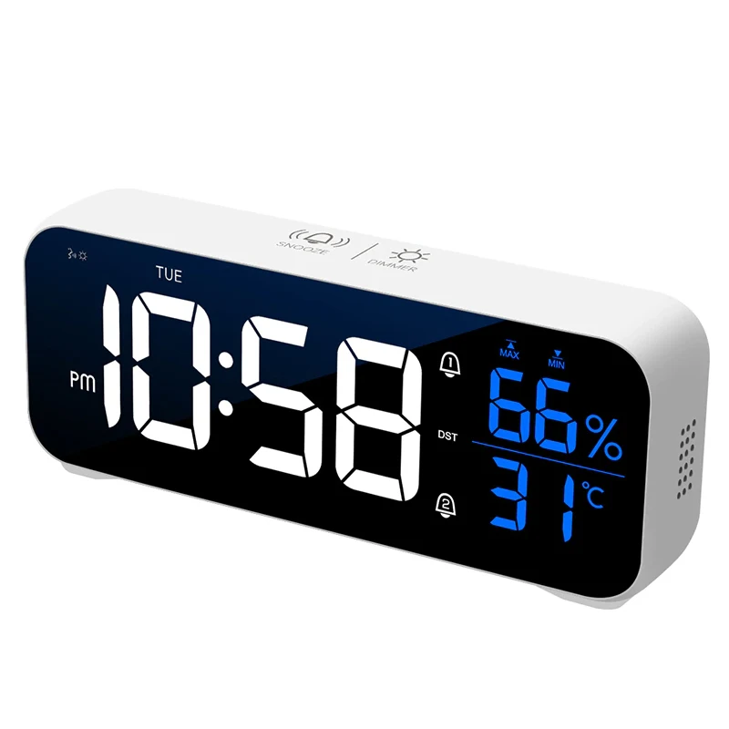 

Цифровой светодиодный Будильник с музыкой и голосовым управлением, дисплей температуры и влажности, настольные часы, украшение для дома и стола, 1200 мАч
