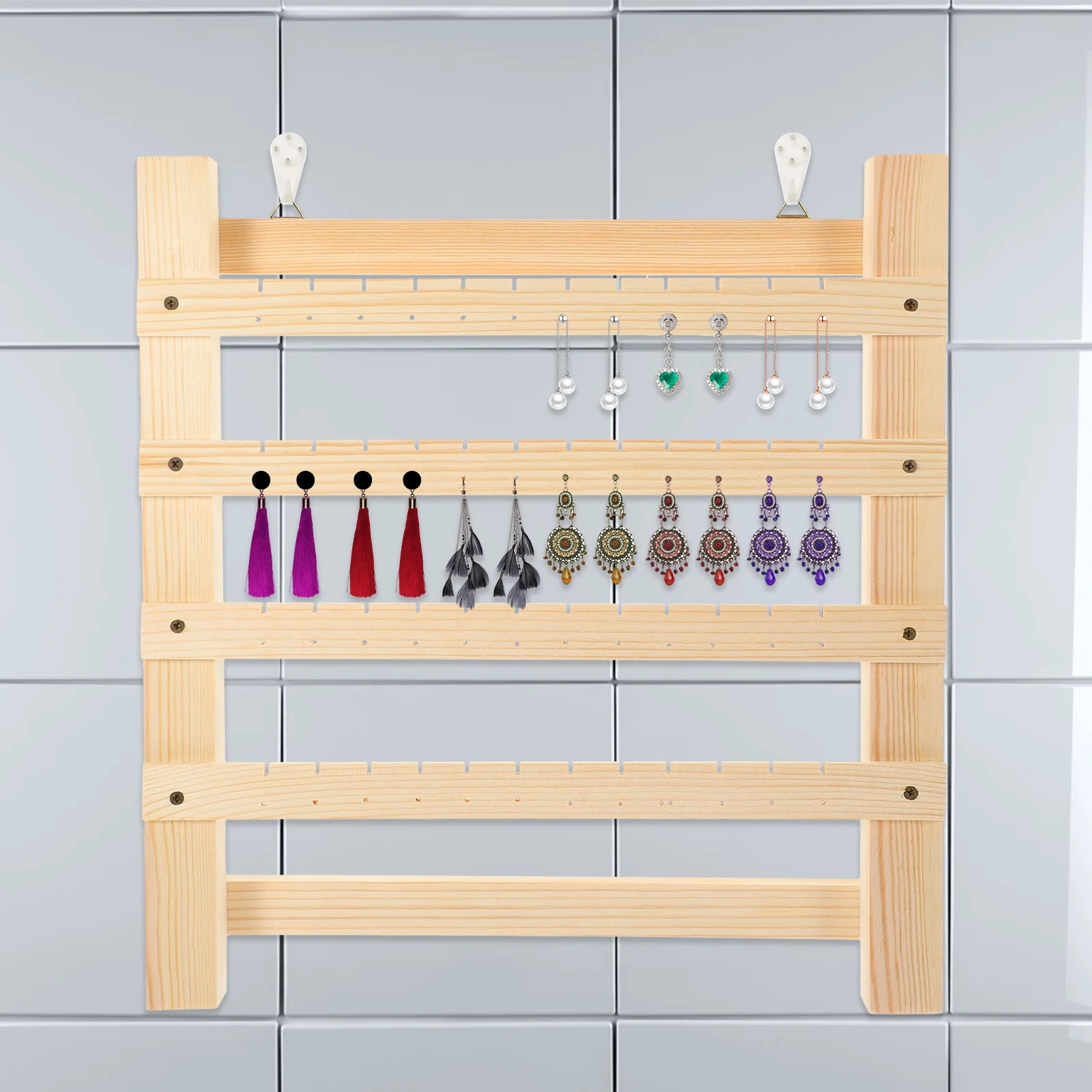 

Wall Jewelry Rack Display Holders Organizer Earrings Mounted Decorative Wooden Hanging Necklace Bracelet