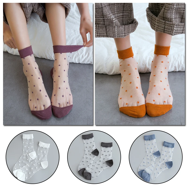 

1Pair Invisible Silk Elastic Hosiery Polka Dot Short Sock Mesh Ankle Socks Vintage Transparent Fashion