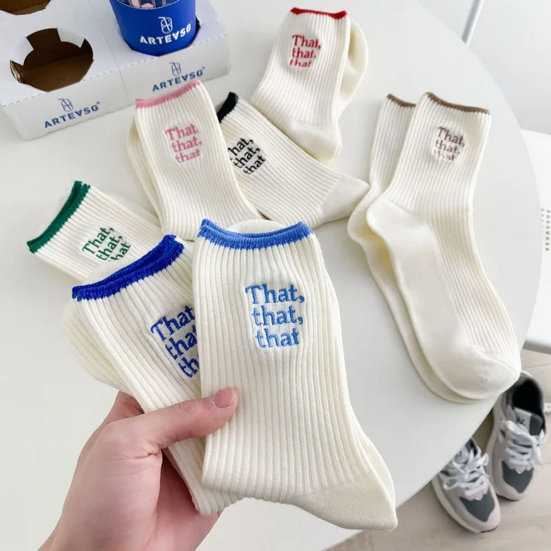 

Socks Women Letter Woman Sock Cotton Happy Colorful Standard High Sox High Quality Ladies Striped Spring Autumn Trendy Sokken