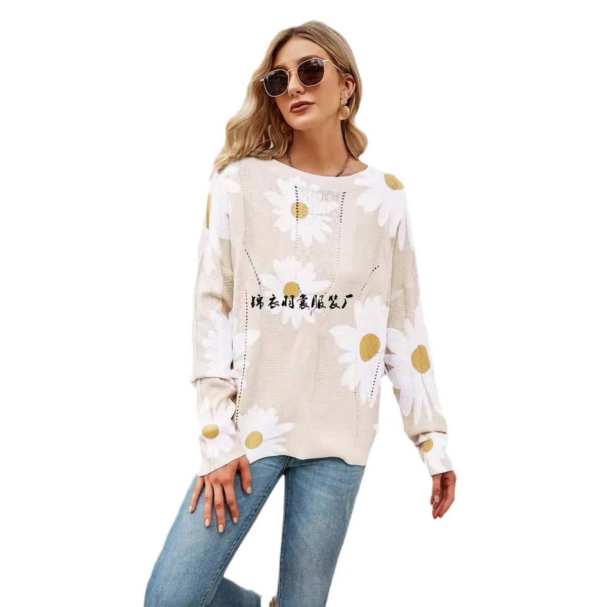 Фото Топ Y2k Pull Femme Женская одежда Цветочный полый модный универсальный свитер с круглым вырезом и длинными рукавами Prendas De Punto Nuevas №5