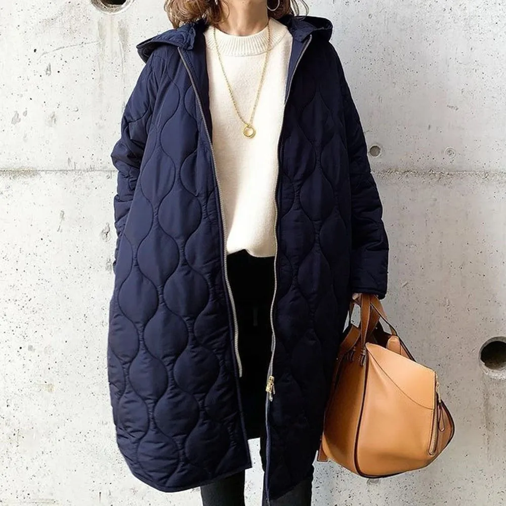 Parkas Women Autumn and Winter New Diamond Lattice Hooded Mid-Length Cotton Clothing Warm Coat for Women Winter Coat Women