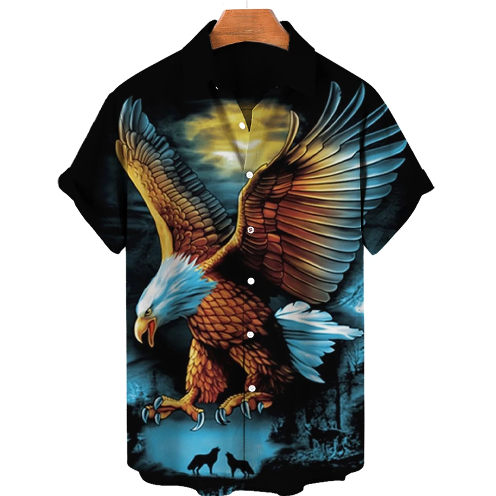 2022 Men's Hawaiian Loose 5xl American Flag National Bird Animal Eagle Summer Shirts Men Top Clothing