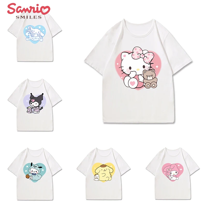 

Kawaii Sanrio коллекция аниме Hello Kitty Kuromi Cinnamoroll футболка с коротким рукавом Дети родитель-ребенок мультфильм милый Летний принт