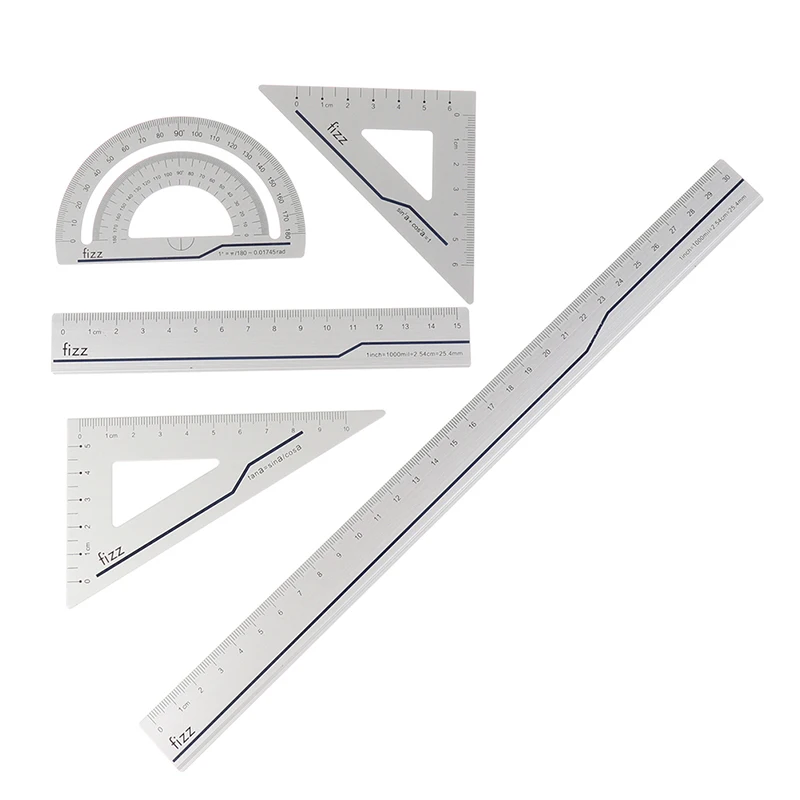 

4Pcs Drawing Supplies Set Square Triangle Ruler Aluminum Alloy Protractor