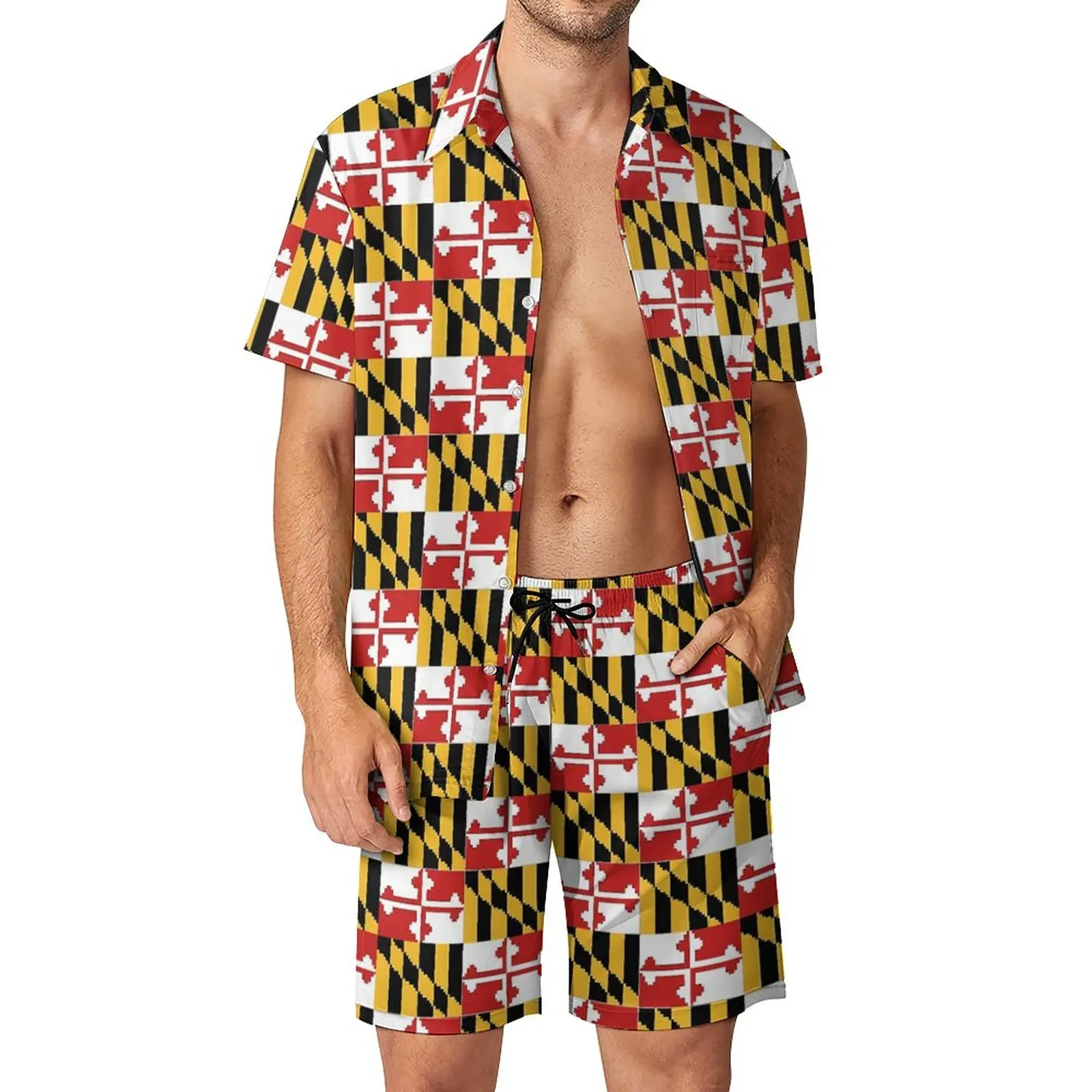

Men's Beach Suit Maryland Flag Pride 2 Pieces Suit top Quality Home Unique