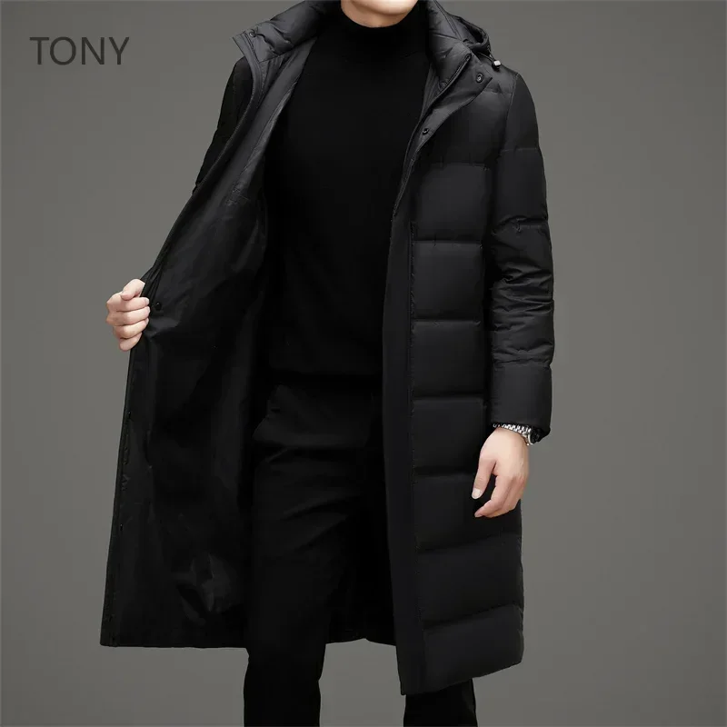 Длинный пуховик со съемной шапкой мужской зимний бренд 2024 зимняя куртка для