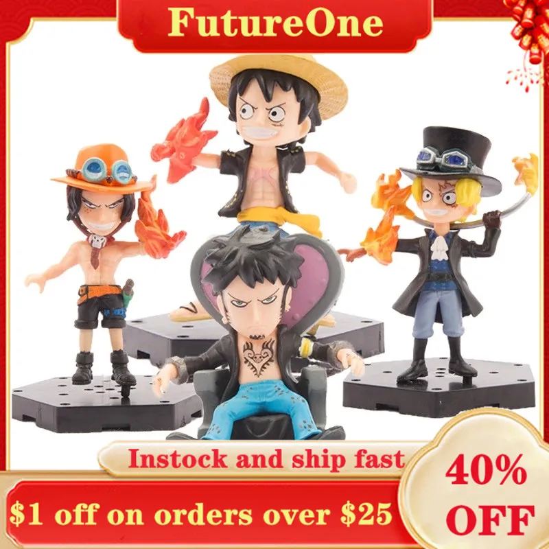 

NEW Kawaii 8CM Q Version Instock 4pcs/set Anime One Piece Luffy Ace Sabo Luo Doll Figure PVC Model Toys