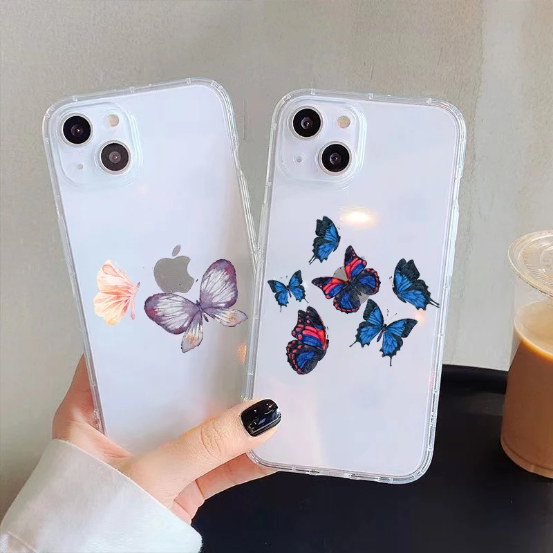 

Simple Style Butterfly Clear Phone Case For iPhone 11 Pro Max 12 13 Pro Mini X XR XS Max 6 6S 7 8 Plus Se2 Coque Liquid Silicon