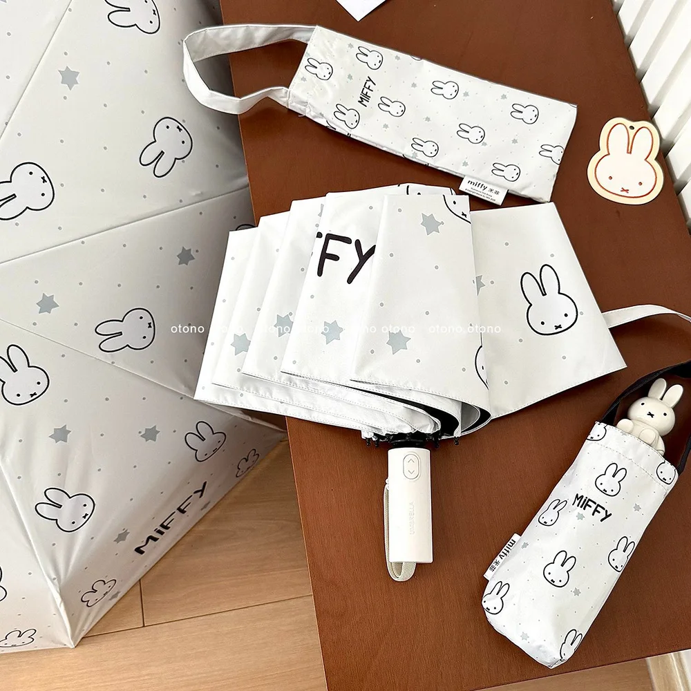 Фото Складной зонт Kawaii Miffy с милым кроликом, ручное открывание/закрывание, компактный, защита от дождя и солнца, УФ-защита, легкий, портативный, подарок для девочки №2