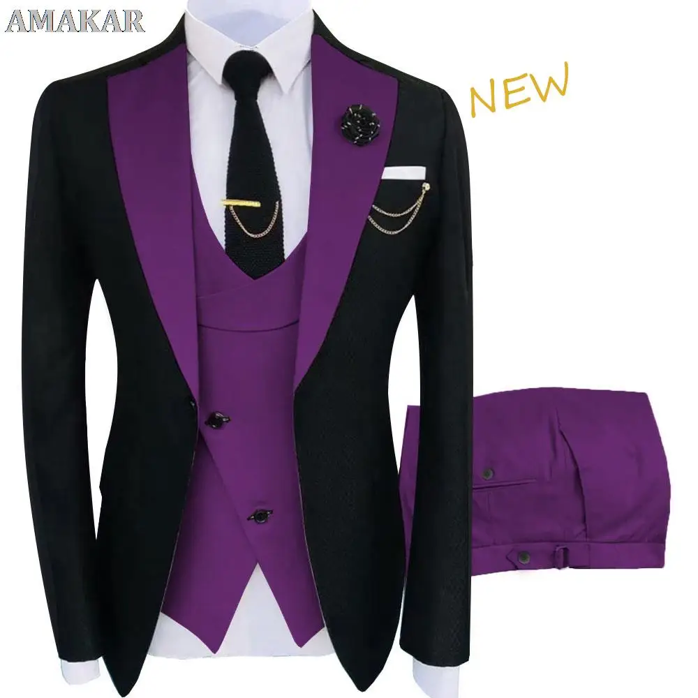 

3 Peice Set Jacket+Trousers+Vest Tuxedo Costume New Homme Popular Clothing Luxury Stage Men 's Suit Groomsmen Fit Regular Party