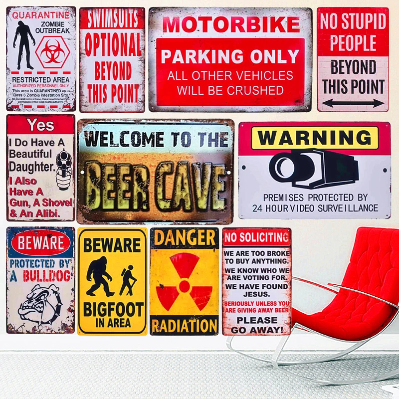 

Warning Slogan Vintage Metal Tin Sign Bar Pub Cafe Out Door Plate Parking Only Posters Beware Wall Sticker Retro Home Decor N272