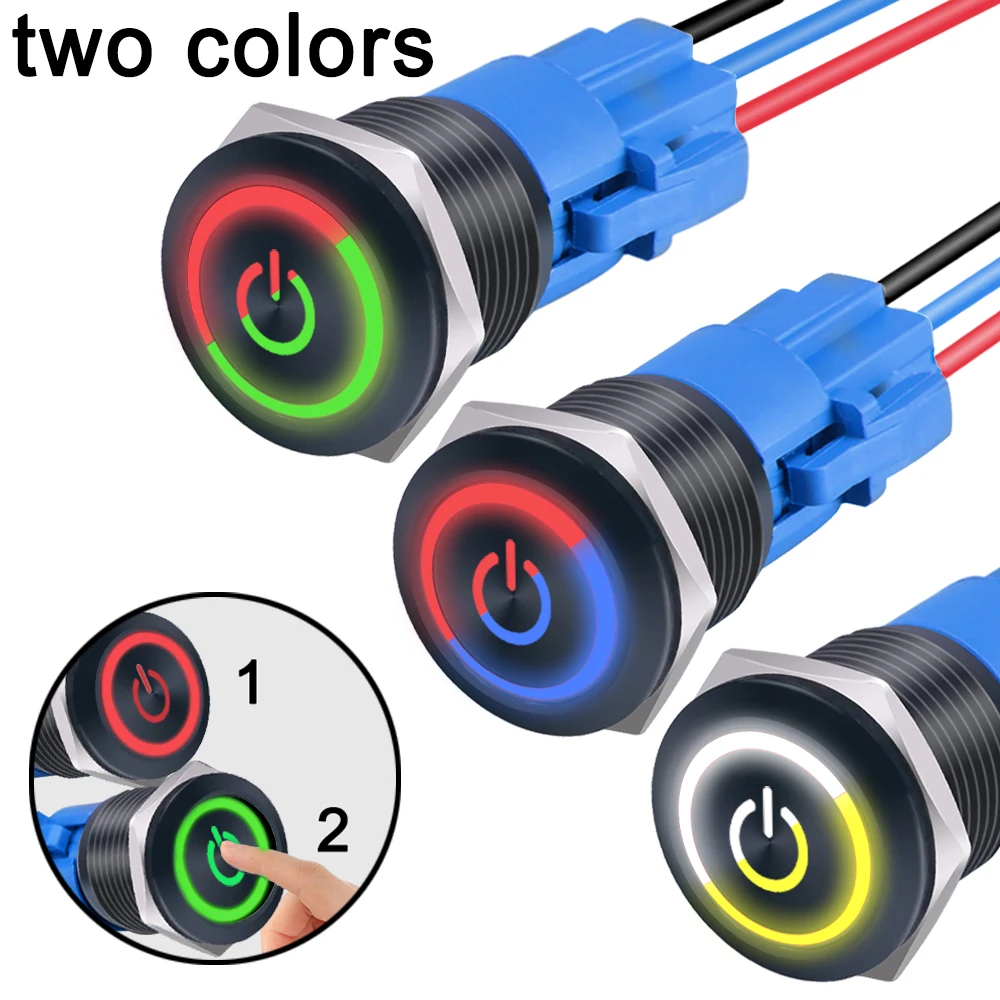 

Black Shell Metal Power LED Push Button Switch With Car Engine 19MM 22MM Momentary Self-locking Waterproof Button 12V 24V 220V