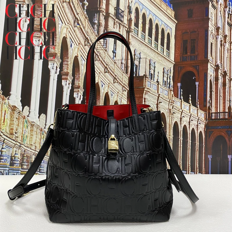 

CHCH HCHC 100% Genuine Leather Embossed Pattern Bucket Bag for Women Luxury Brand Designer Purses and Handbags Fashionable Purse
