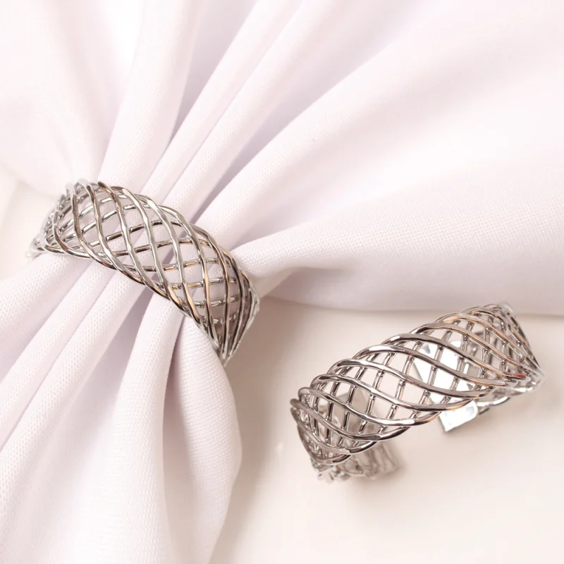 

1/12 Pcs Hollow Out Napkin Rings Alloy Metal Gold Silver Threaded Mesh Mouth Metal Buckle Table Wedding Party Hotel Decoration