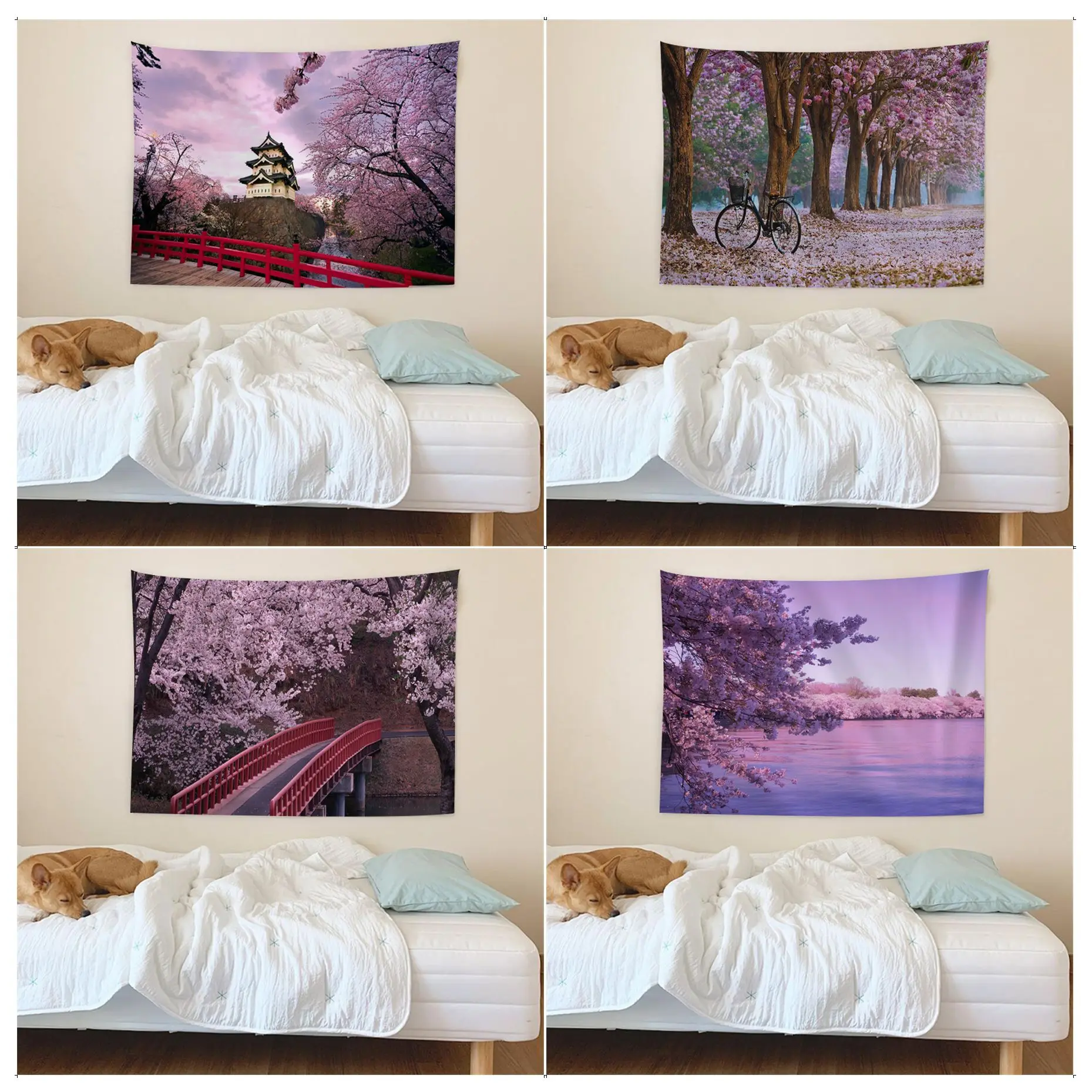 

Cherry Blossom Wall Tapestry Hanging Tarot Hippie Wall Rugs Dorm INS Home Decor