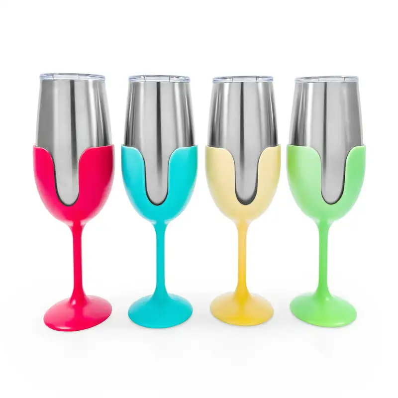 

Lovely 8oz Vacuum Insulated Wine Tumblers, Kitchen Grade 18/8 Stainless Steel Construction with 4 Colorful Removable Stems, Perf