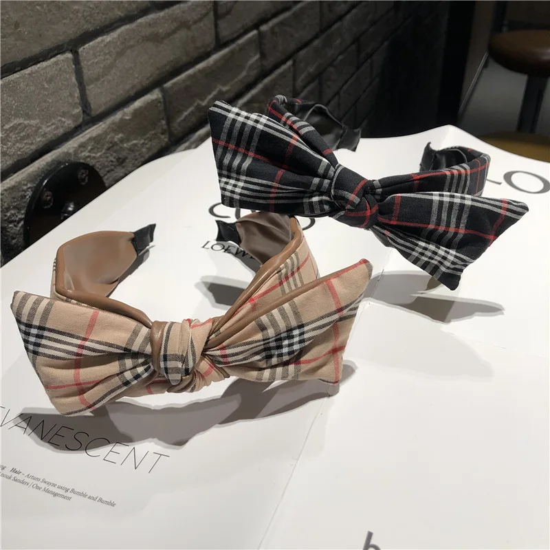 

Bow with tooth headband cute fairy cross plaid wide side wash headband tiara woman